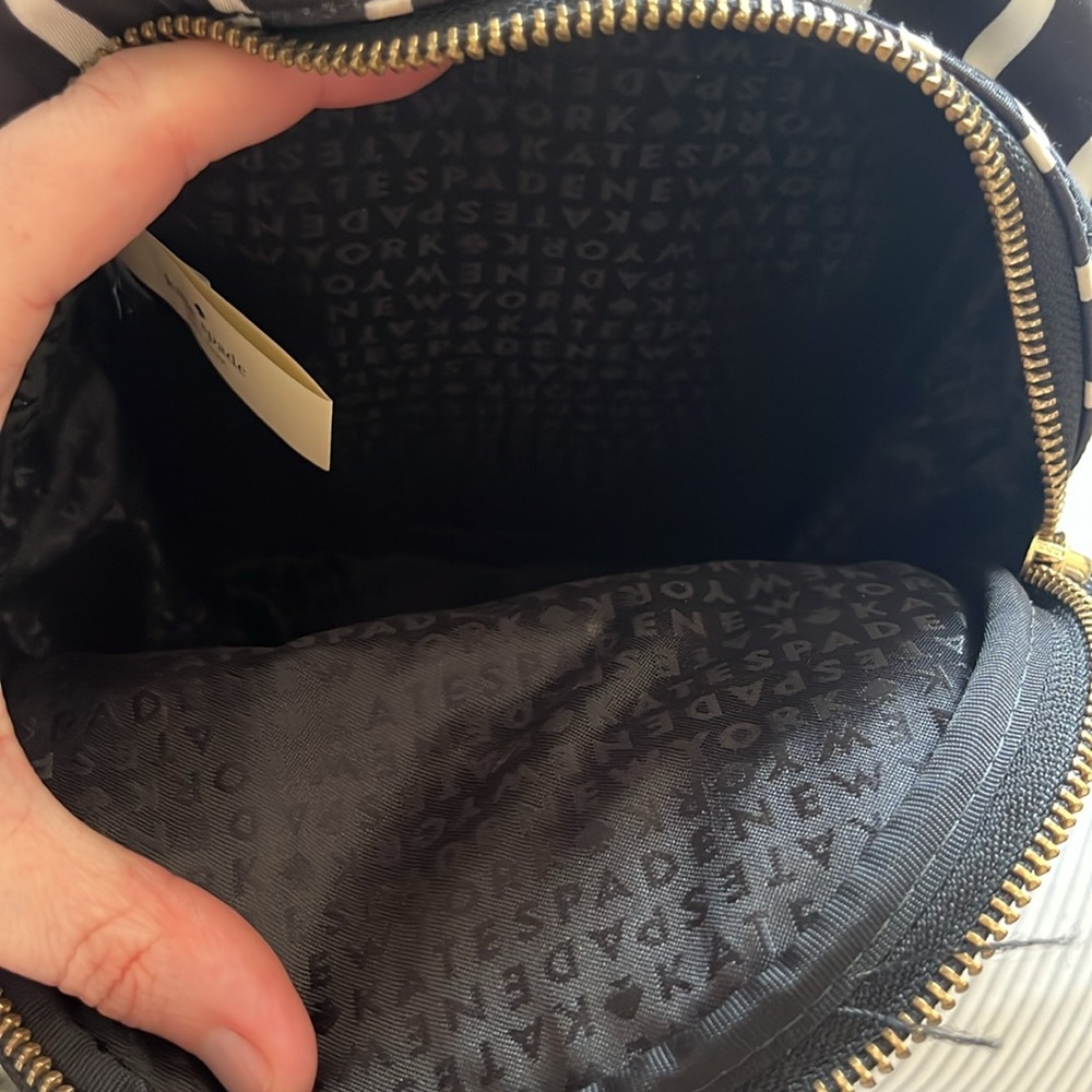 Kate Spade Black and White Striped Backpack with Gold Accents - Picture 3 of 3